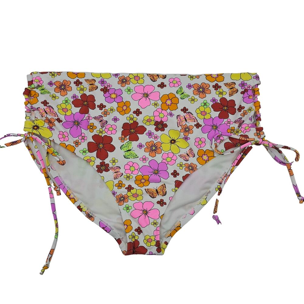 California Sunshine Woman size 2X High Waisted Lace Up Bikini Bottoms Floral NEW